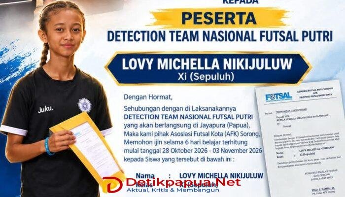 Lovy Michella Nikijuluw, Siswa SMA Kota Sorong, Direkomendasikan Ikut Detection Team Nasional Futsal Putri di Jayapura